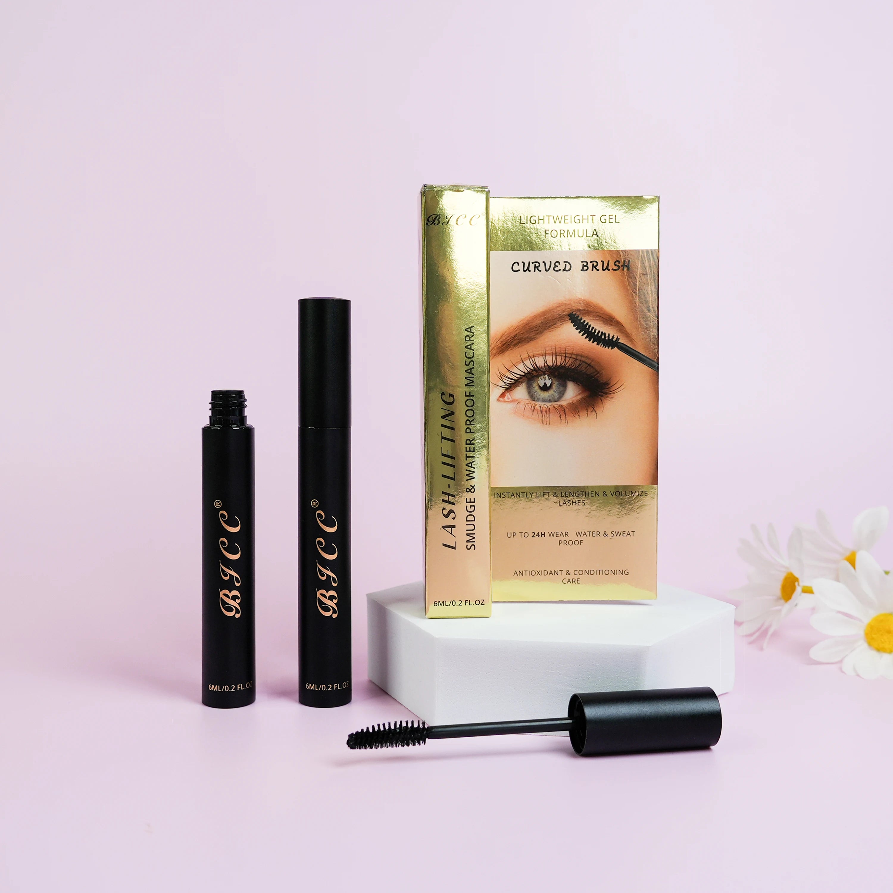Custom Logo Wholesale Curling Vegan Organic Keratin Eye Lash Waterproof Thick Volume 4D Silk Fiber Eyelash Mascara Private Label