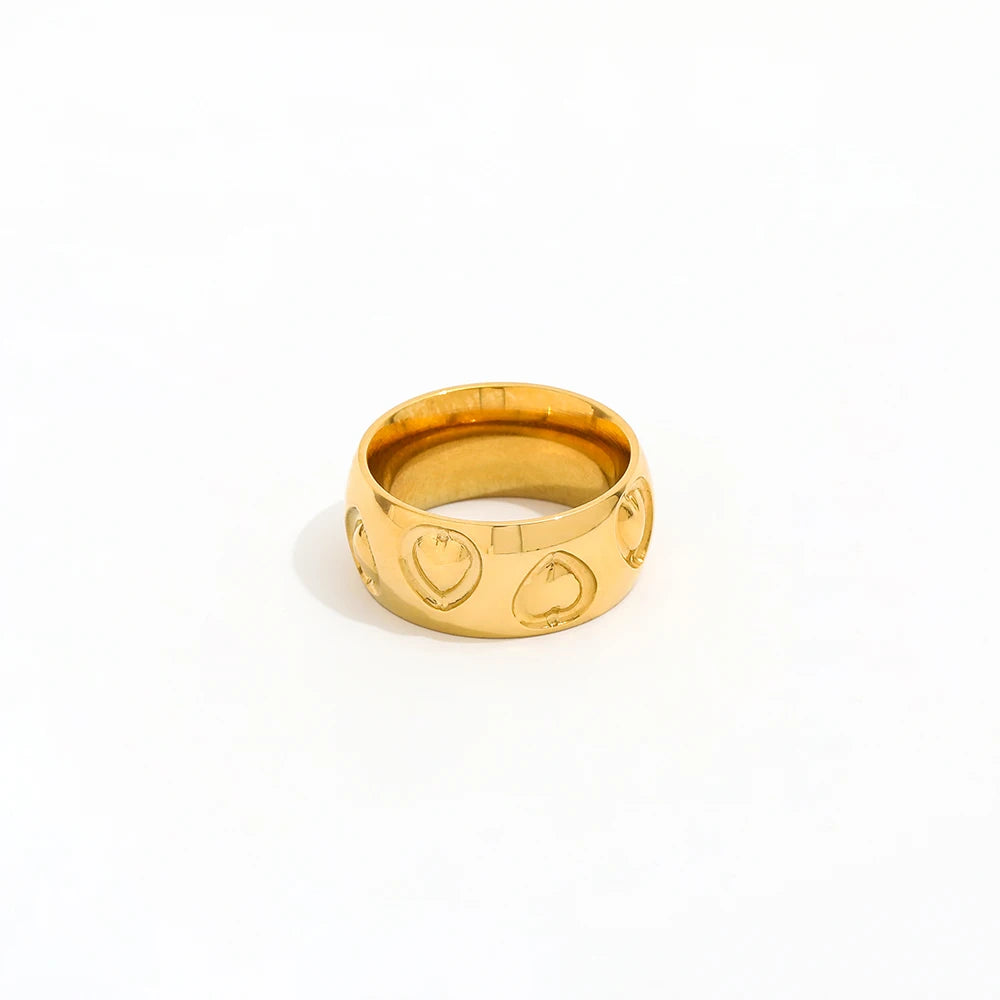 High End 18K Plain Gold Love Paved Rings Stainless Steel Trendy Simple Gold Plated Jewelry