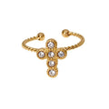 BM Waterproof 18K Gold-plated Stainless Steel Cross Zircon Open Ring
