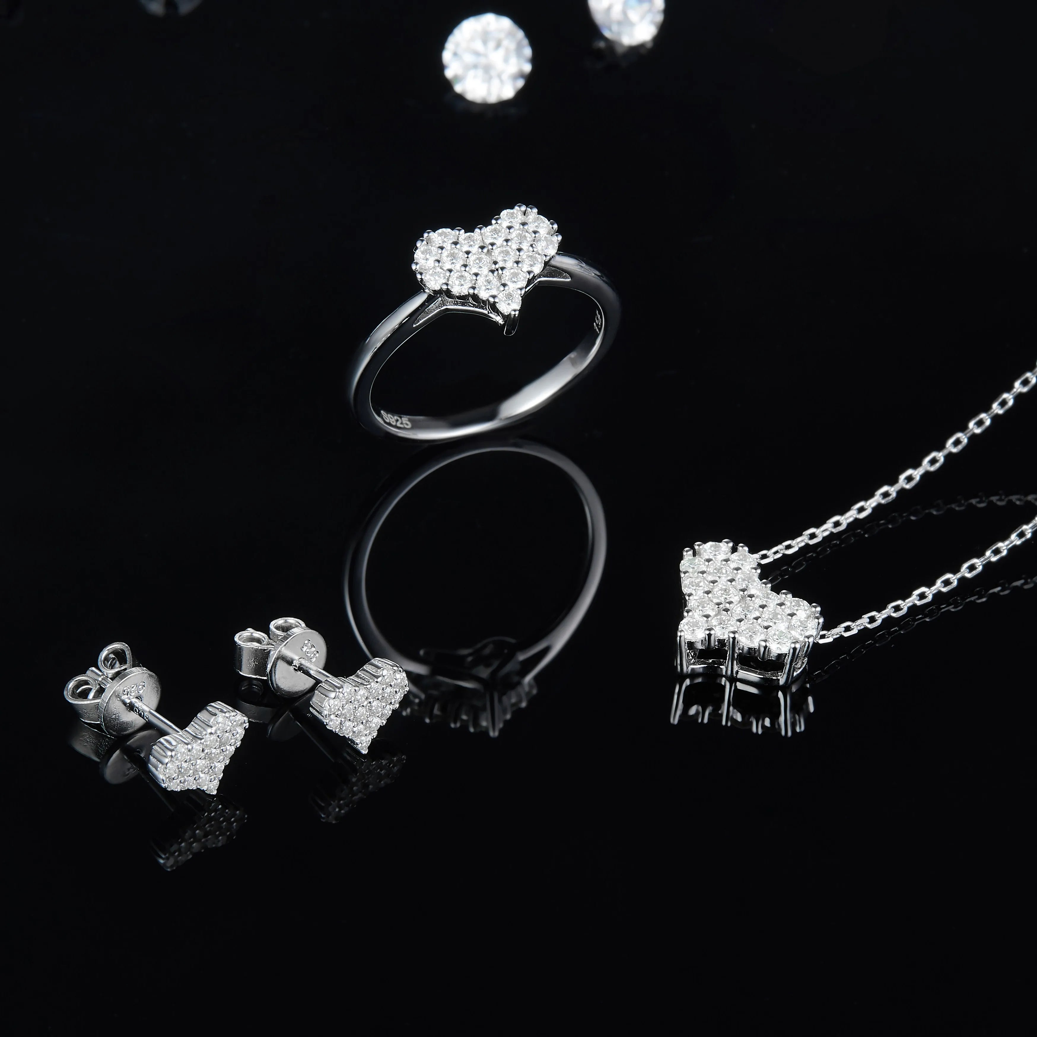 4 Pieces Jewelry Set Heart Shape 925 Sterling Silver White Moissanite Charm Bracelet Pendant Earrings Ring Women Jewelry