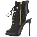 Black PU Leather Lace up Sexy Stiletto High Heels Evening Party Punk Short Boots