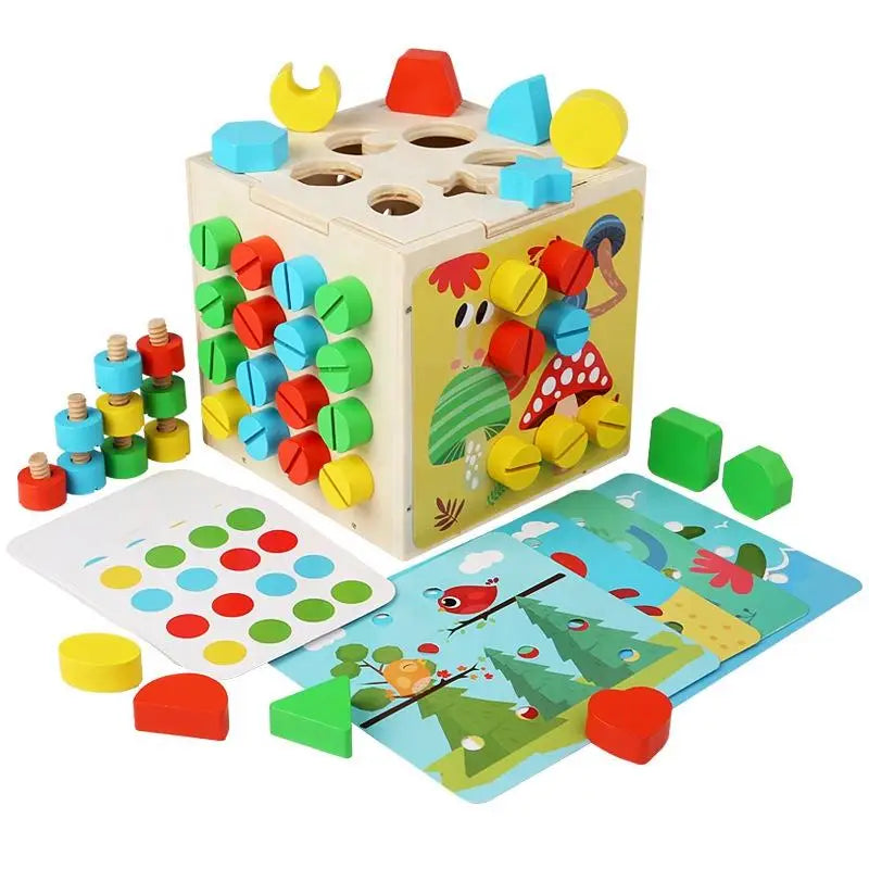 Factory Educational Montessori Screw Wooden Toys Kids Color and Shape Recognition Intelligence Box Shape Matching Toys