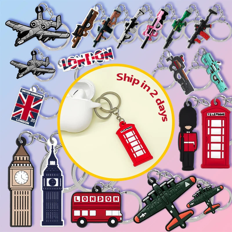 Trending Custom PVC Rubber British Style Bus Key Chains Rings Charms Keychain Accessories Luxury Guns Keychains Fujian in Bulk