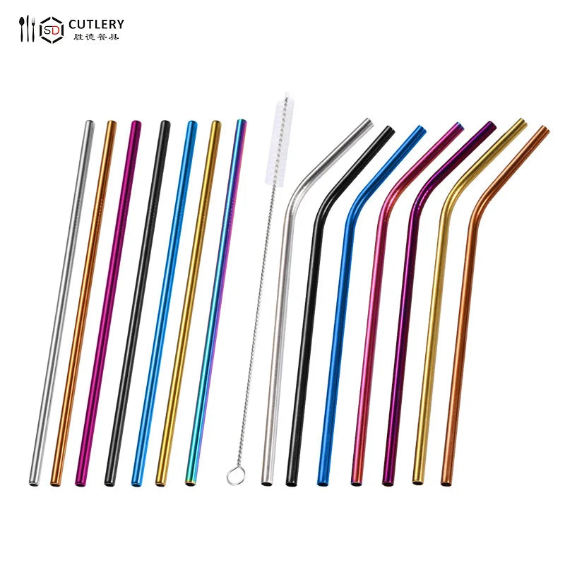 304 Wholesale Reusable Drinking Metal Straws 18/10 Stainless Steel Straw Set With Case