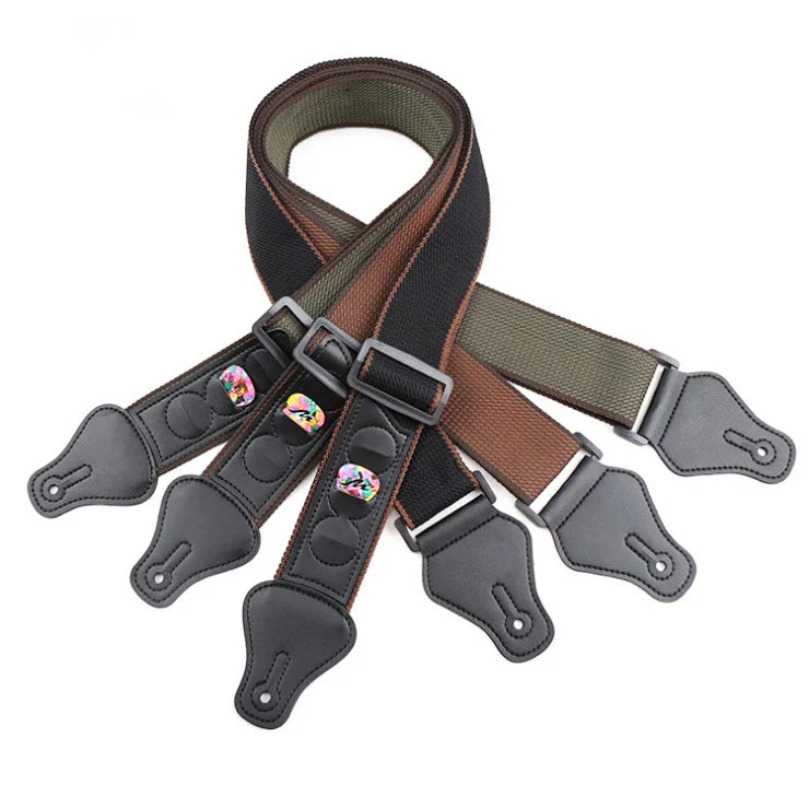 OEM New Cotton Guitar Strap with Adjustable Leather Picks Clip Stringed Instruments Parts & Accessories