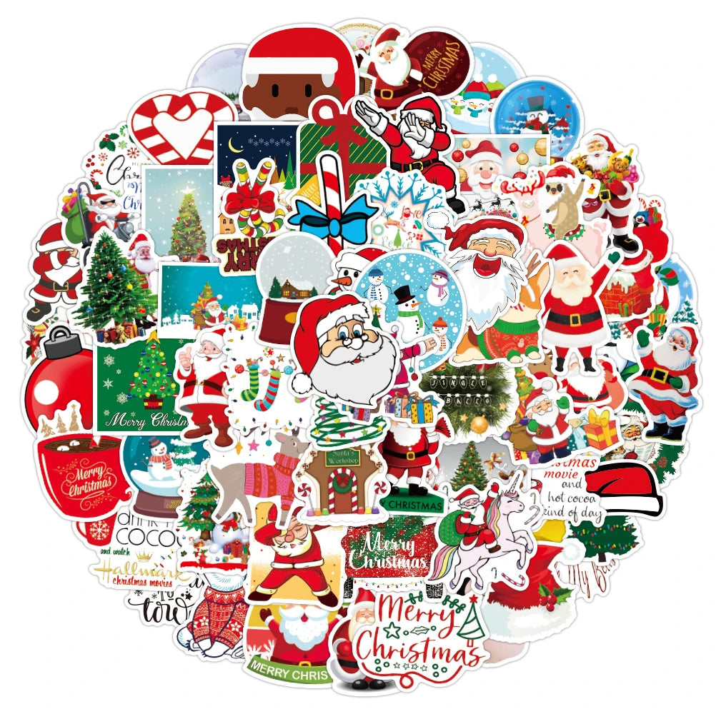 100 Pcs/Bag Cute Cartoon Christmas Kids Sticker for Laptop Custom Waterproof Luggage Skateboard Toys Book Santa Claus Stickers MegaBDM