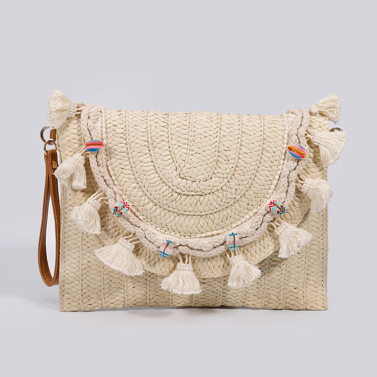 Factory Wholesale European & American Hand-woven Raffia Straw Bag Chains Flowers Vintage Style Summer Beach Envelope Handbag