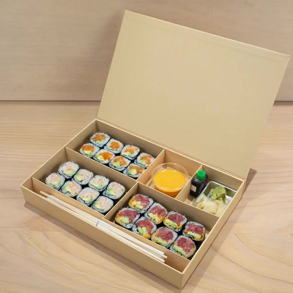 Customized Logo Printing Restaurant Food Packaging Magnetic Gift Box Luxury Sushi Packaging Sushi Box Takeaway with Compartments