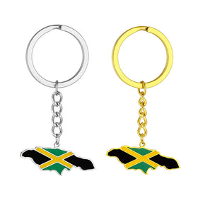 Manufacturer Enameled Jamaica Flag Charm Keychain Stainless Steel 18K Gold Plated Enamel Jamaican Map Pendant Car Key Chain