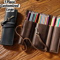 Retro Top-grain Cowhide Pen Curtain Genuine Leather Pen case Simple Artistic Multi-functional Bundling Pen case