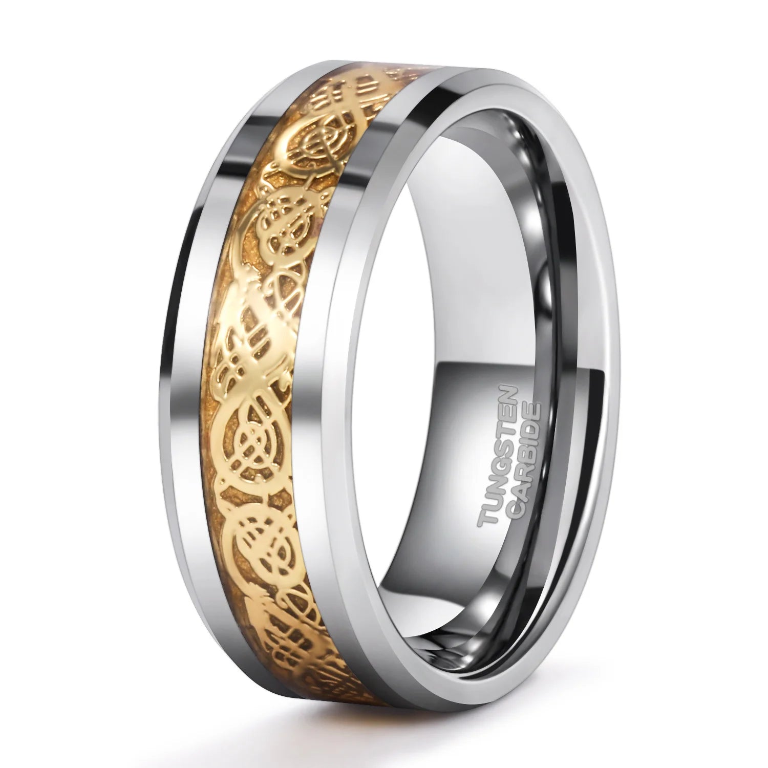 OAHLAN 6mm/8mm Classic Men Women Tungsten Carbide Ring Wedding Band Gold Dragon Inlay Polished Fashion Jewelry Dropshipping