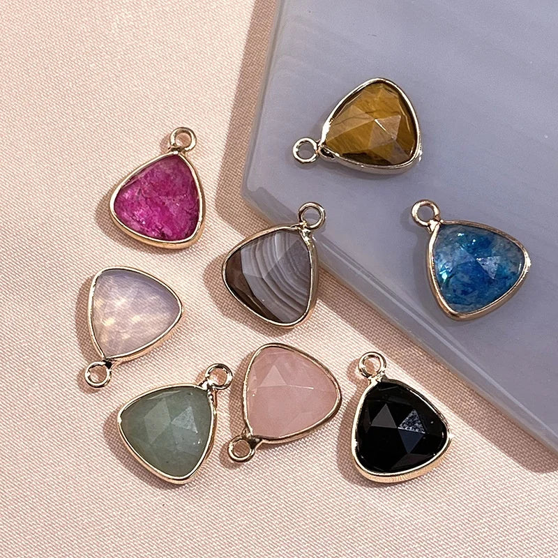 Natural Mini Faceted Rose Quartz Pendanthealing Crystal Triangle Shaped Pendantgold Edge Gemstone tiger Eye Pendant Necklace