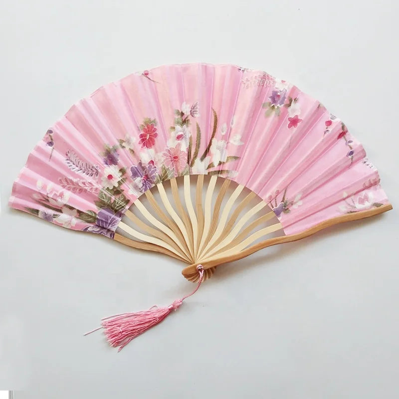 Satin Fan Japanese Style Wholesale Hand Fan for Promotion Gift Folded Cloth Gift Fan As Valentines Day Gift