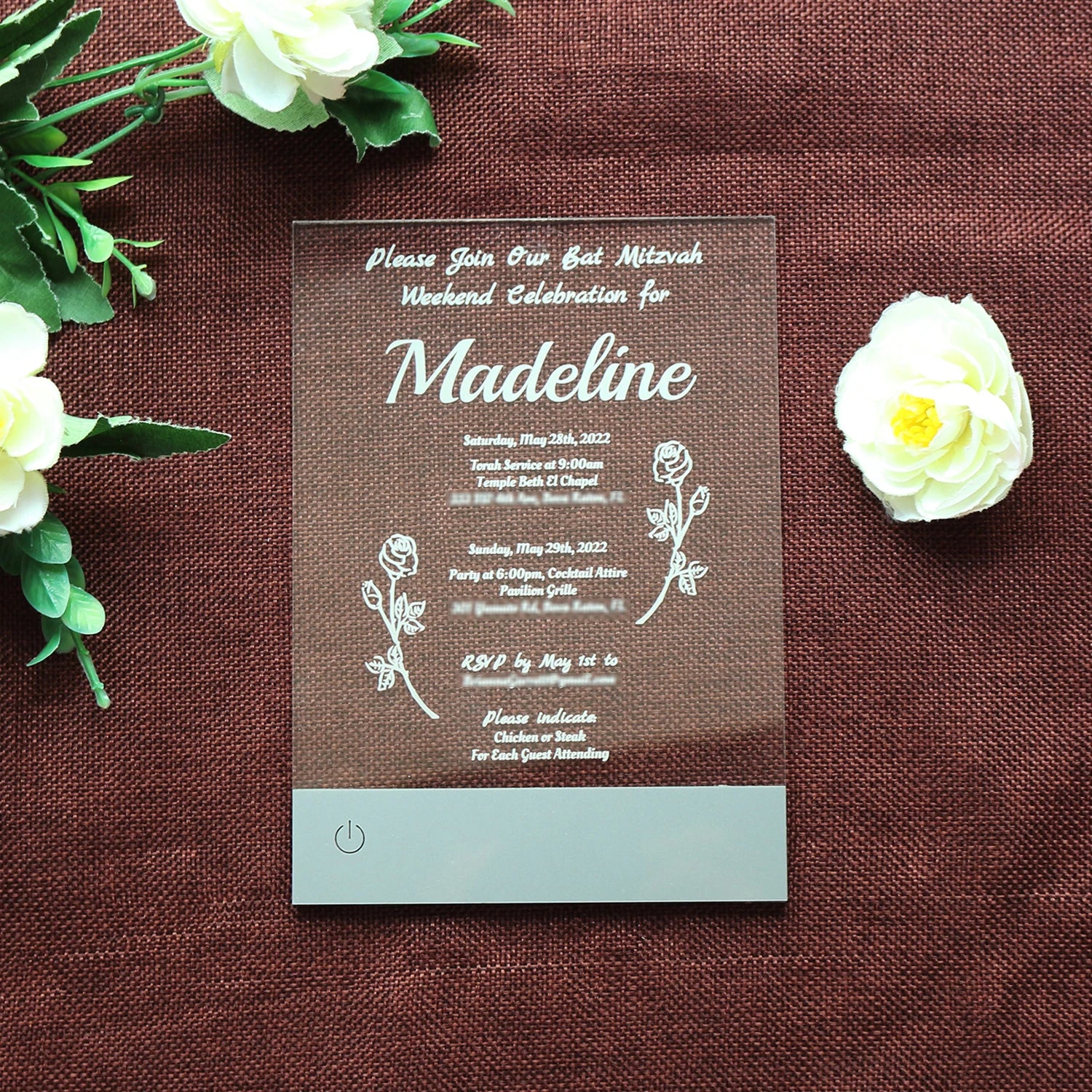 8 Colors RGB LED Clear Acrylic Invitation Cards with Engraved Text and Colorful Light Clear Acrylic for Birthday|Business Event