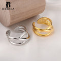 ICEBELA Jewelry Anillo De Plata 925 Triple Layered Line 18K Gold Plated Sterling Silver Minimalist Geometric Rings for Girls
