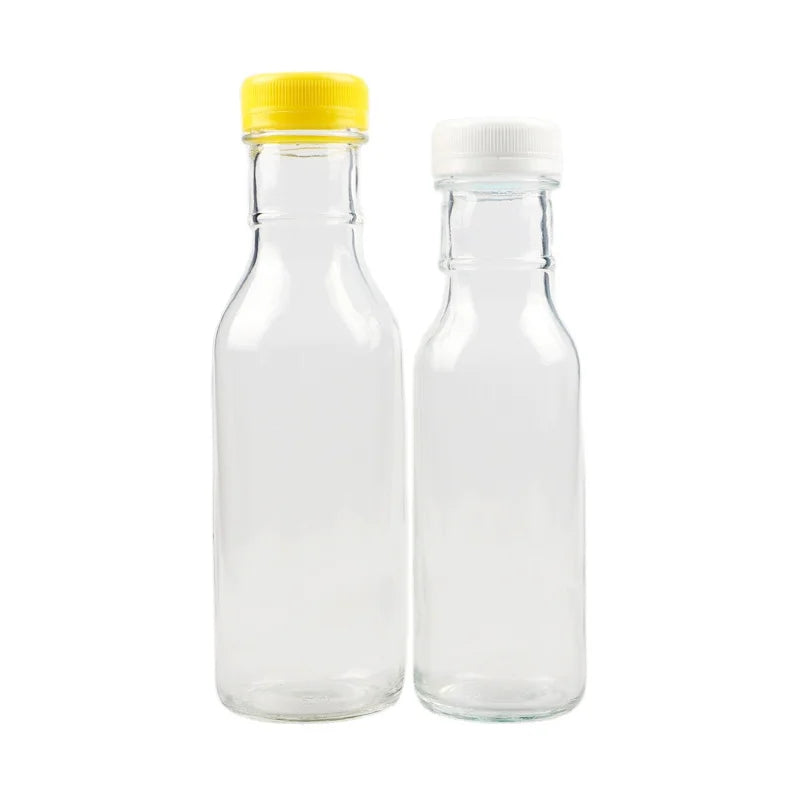 250ml 350ml 12oz clear Long Neck Barbecue Ketchup Pickle Sauce Bottle Glass With White Yellow Plastic Cap