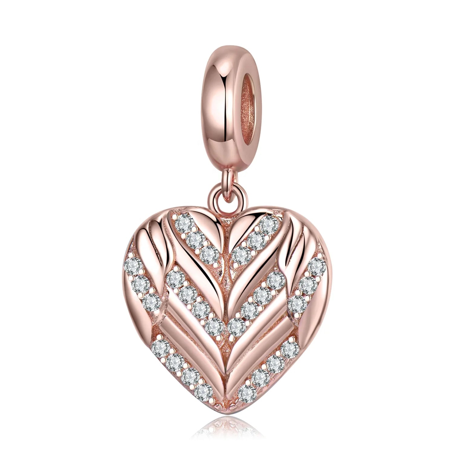 Heart Shape Wing Rose Gold Plated Pendant 925 Sterling Silver with CZ for Women Charm Bead Jewelry Making Bracelet Wholesale