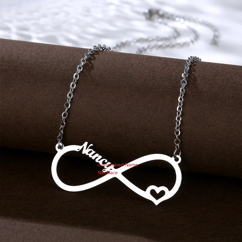 Trendy Custom Infinity Name Stainless Steel Friend Family Arabic Calligraphy Necklaces Personalize Infinite Stainless Steel