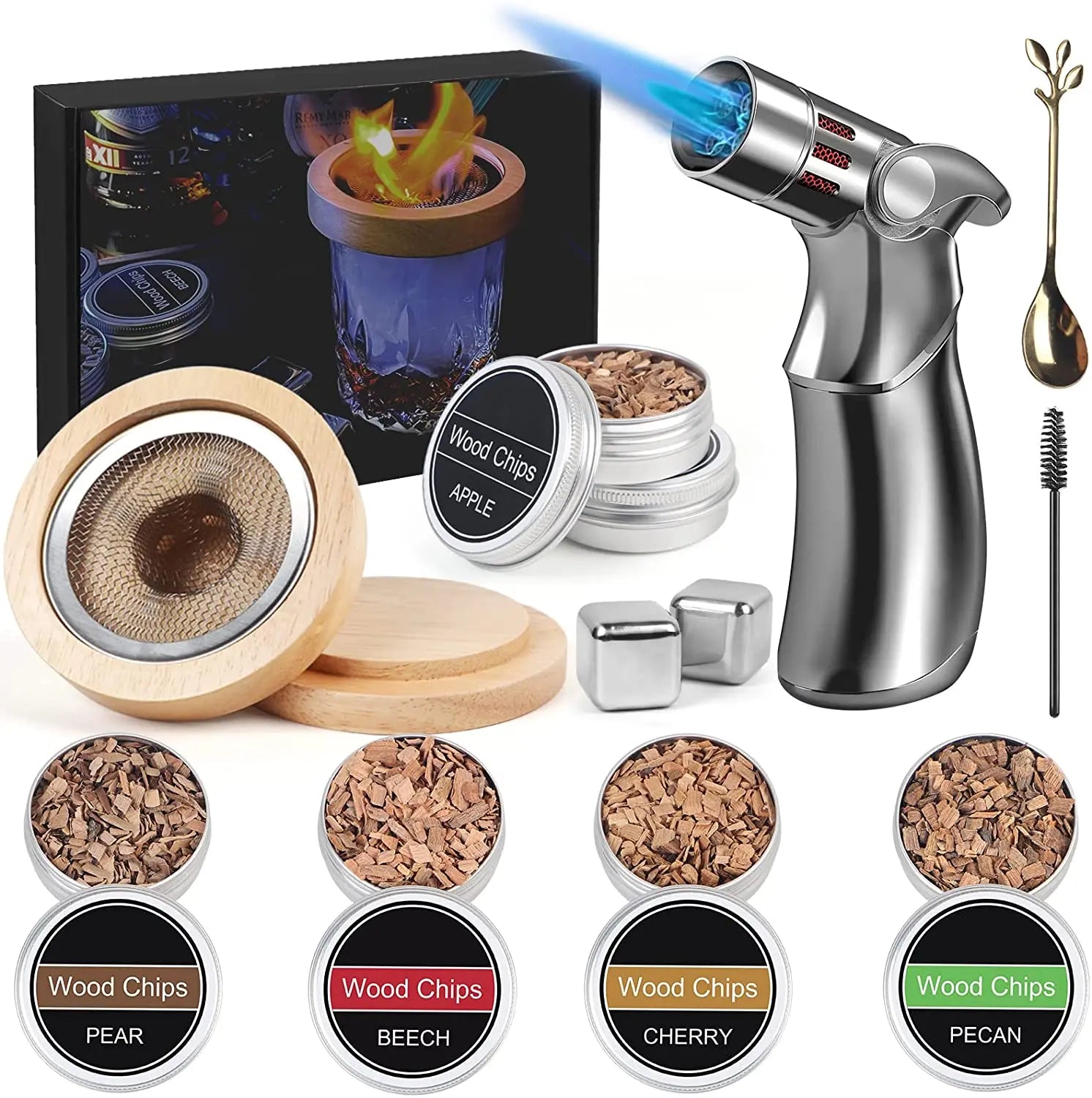 WEIBU 2023 NEW Smoker Kit bar Household  Wooden Tools with Torch Whiskey Smoke Generator Gift Set for Father Friends