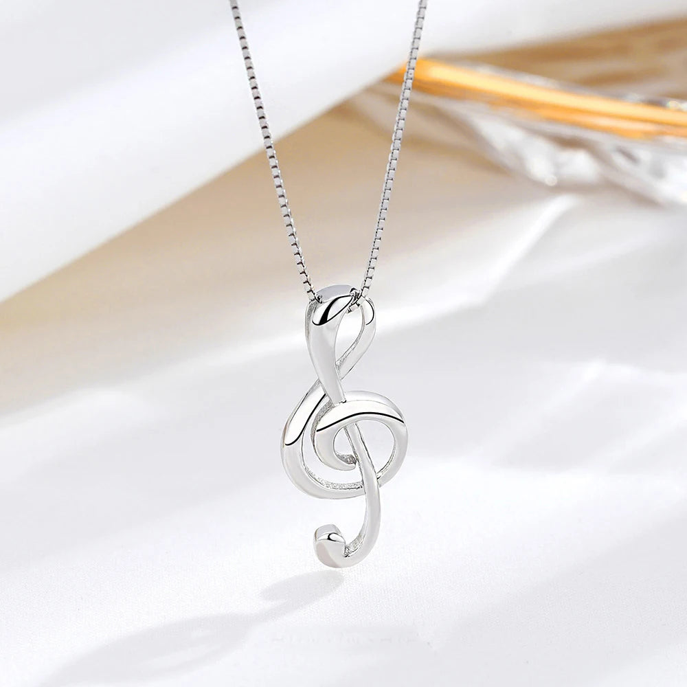 Personalized Simple Note Pendant 925 Sterling Silver Musical Symbol Clavicle Chain Necklace for Women