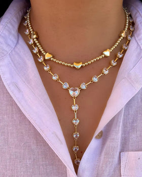 Fashion Luxury Heart CZ Tennis Link Chain Gold Plated Diamond Heart Drop Tennis Choker Necklace for Women Iced Out Jewelry