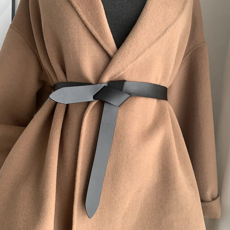 Women's Leather Belt Dress Belt for Jeans Jumpsuit Coat Fashion Tie a Knot Leather Waist Belt