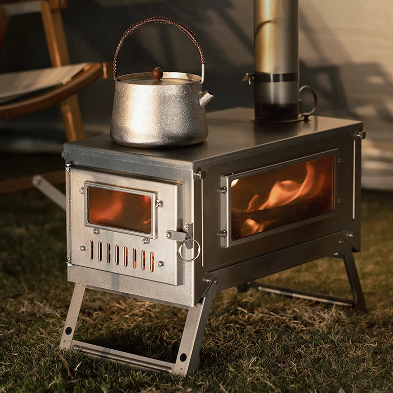 Titanium Folding Tent Stove Wood Burning Stove Ultralight 1mm Thick Plate Backpacking Camping Hunting Pipe Included