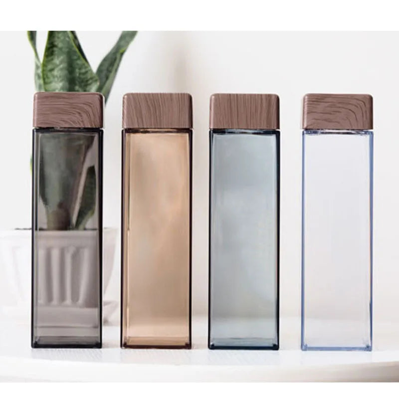 Custom logo Eco Friendly BPA Free 480ml square Plastic Water Bottles Wood Grain Bamboo Lid Portable clear Tumblers Plastic Cups