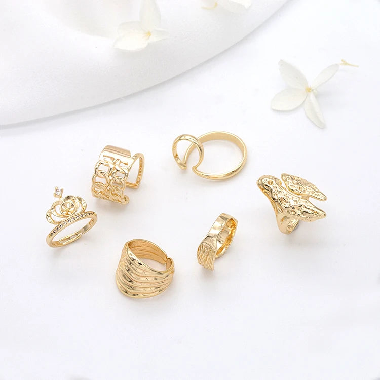 Hot Selling 14K Gold Plated Multi Shape Open Crown Round Design Diy Jewelry Ring