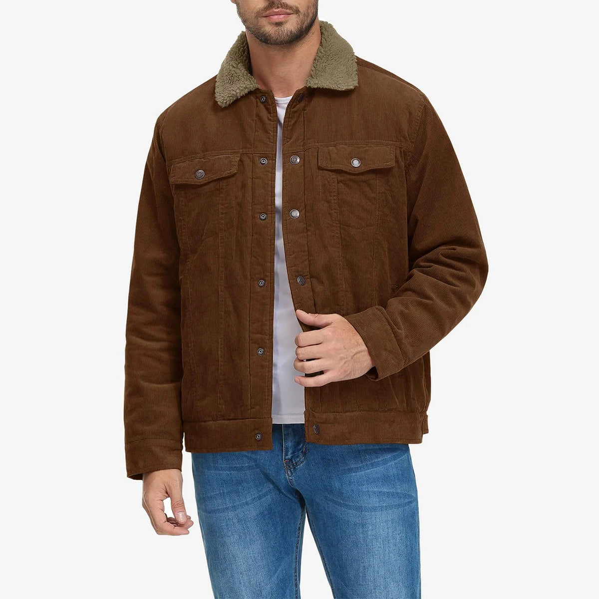 Shinesia Custom Men's Casual Corduroy Cashmere Shell Shearing Process Eco-Friendly Breathable Winter Hunting Work Jacket