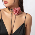 AA01472 Big Rose Flower Collar Clavicle Chain Pendant Necklace for Women Adjustable Ribbon Choker Daily Life Accessories