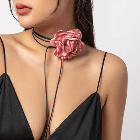 AA01472 Big Rose Flower Collar Clavicle Chain Pendant Necklace for Women Adjustable Ribbon Choker Daily Life Accessories