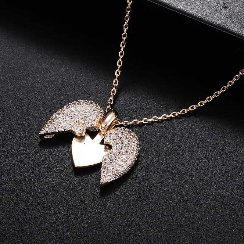 Dina New Arrival Dubai Copper Inlaid Copper Diamond Link Chain Women Openable Heart Shape Pendant Charm Engrave Jewelry