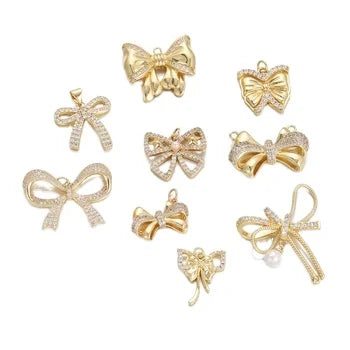 18K Gold Color Brass Zircon Bow-knot Charms Pendants for Diy Jewelry Making Supplies Necklace Earrings Accessories