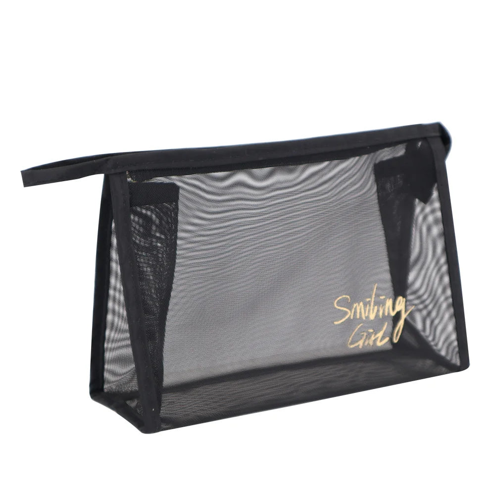 Custom Breathable Portable Clear Transparent PVC Nylon Mesh Outdoor Cosmetic Toiletry Bag Travel Storage Pouch Make up Bag