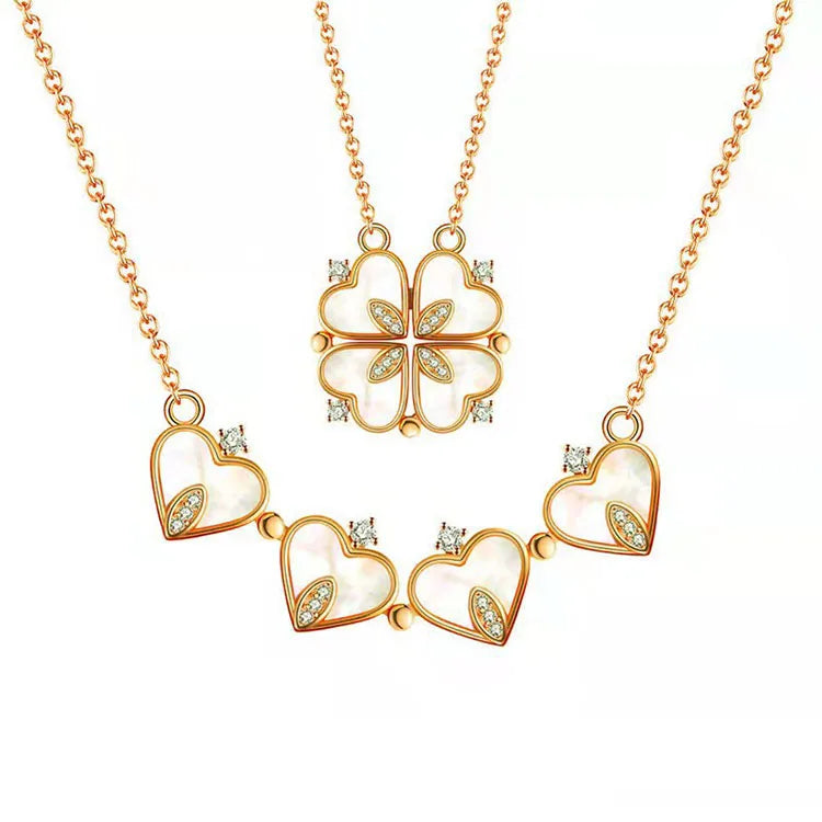 G1912 Hot Selling Two Ways to Wear Magnetic White Shell Heart Four Leaf Clover Necklace for Women
