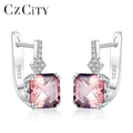 CZCITY Women Luxury Real 925 Sterling Silver Smoke Topaz Cuff Earrings