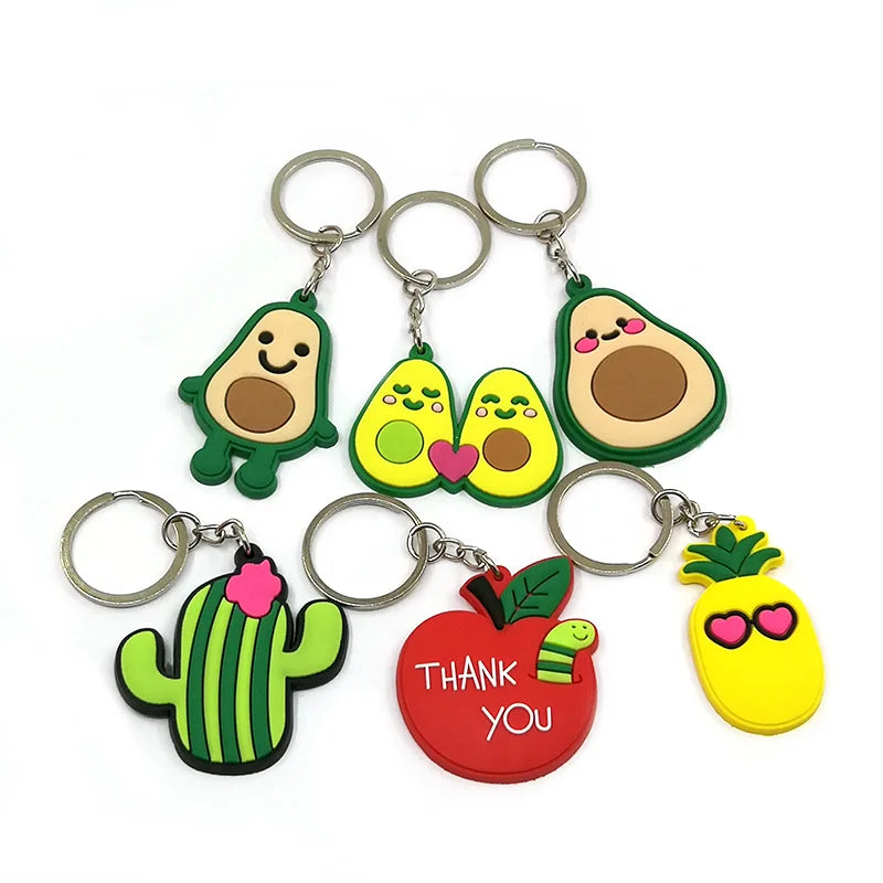 2D PVC Keychain Plant Series Key Ring Flower Cactus Carrot Pineapple Sunflower Cartoon Key Holders Fit Kids Schoolbag Keys Decor