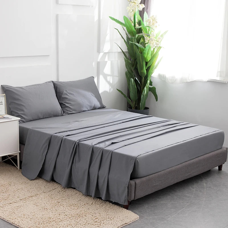 4 Piece Microfiber Bed Sheet Set Solid Color 1800TC Bedsheet Set for Home Hotel Bedding