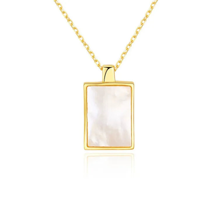 18K Gold Filled Rectangular Tag 925 Sterling Silver Shell Pendant Necklace