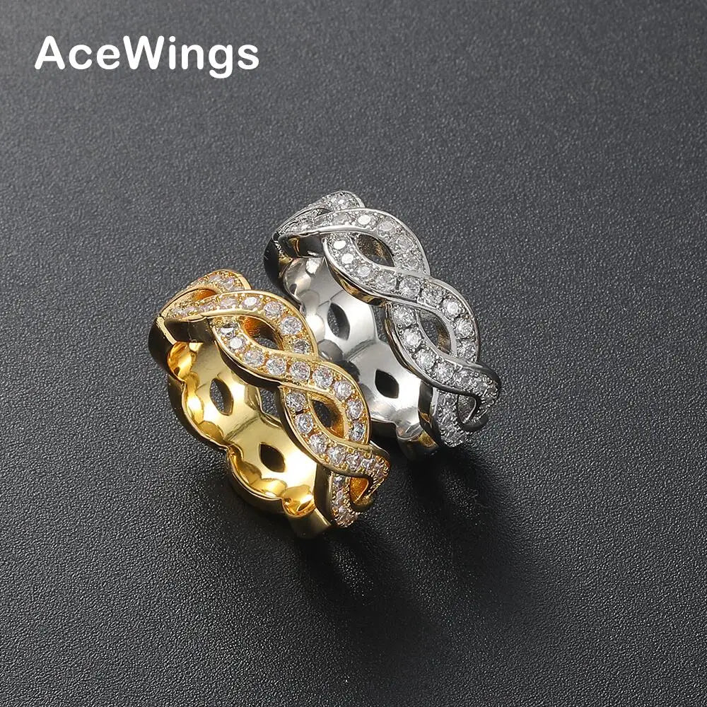 R056 Gold Plated Brass CZ Inlay Gemstone  Rings Bling Bling Women's Jewelry for Gift Hip Hop Ring
