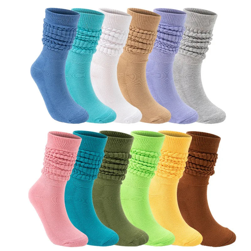 Women's Cotton Knee-Length Slouch Socks Breathable Knitted Thick Socks for Daily Use
