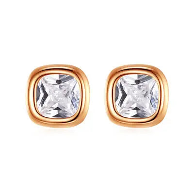 Daidan Gold Plated Earrings 18K Bezel Setting S925 Silver Square Simple Ladies Zircon Earring