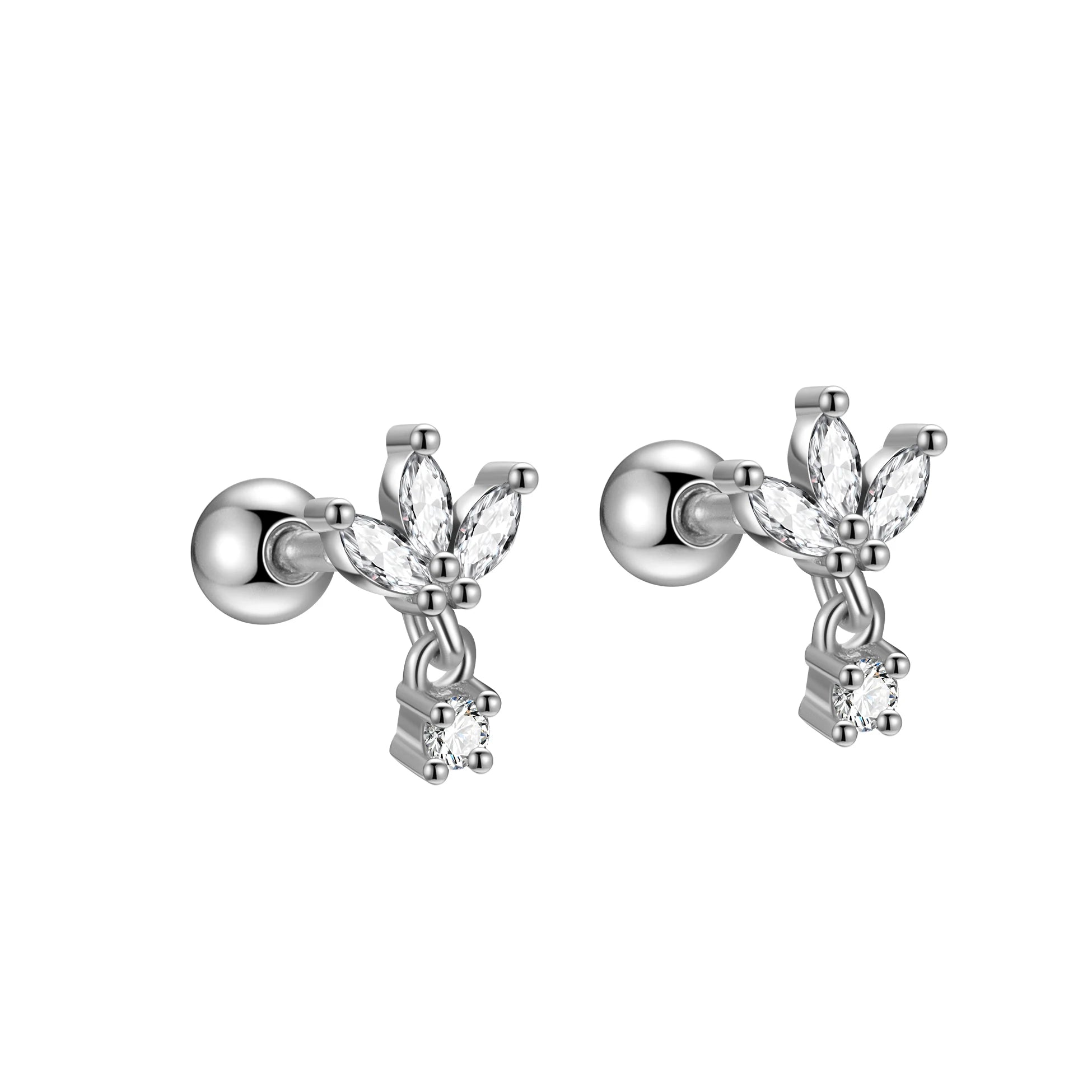 2025 Fashion Designer Stud 925 Sterling Silver Marquise CZ Dangle Screw Back Earrings Set Fine Jewelry Women Flower