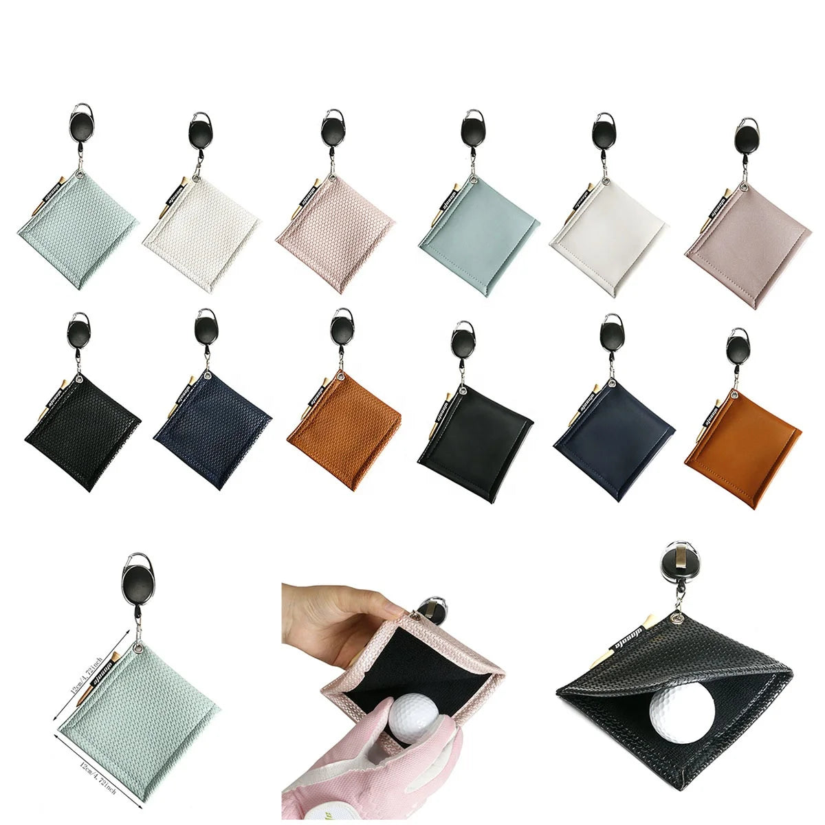 Wholesale Custom Mini with Retractable Key Chain Square Golf Ball Cleaning Towel