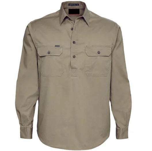 Custom logo Half Button Long Sleeve  High Quality  Two Chest Pocket Men Work Shirt