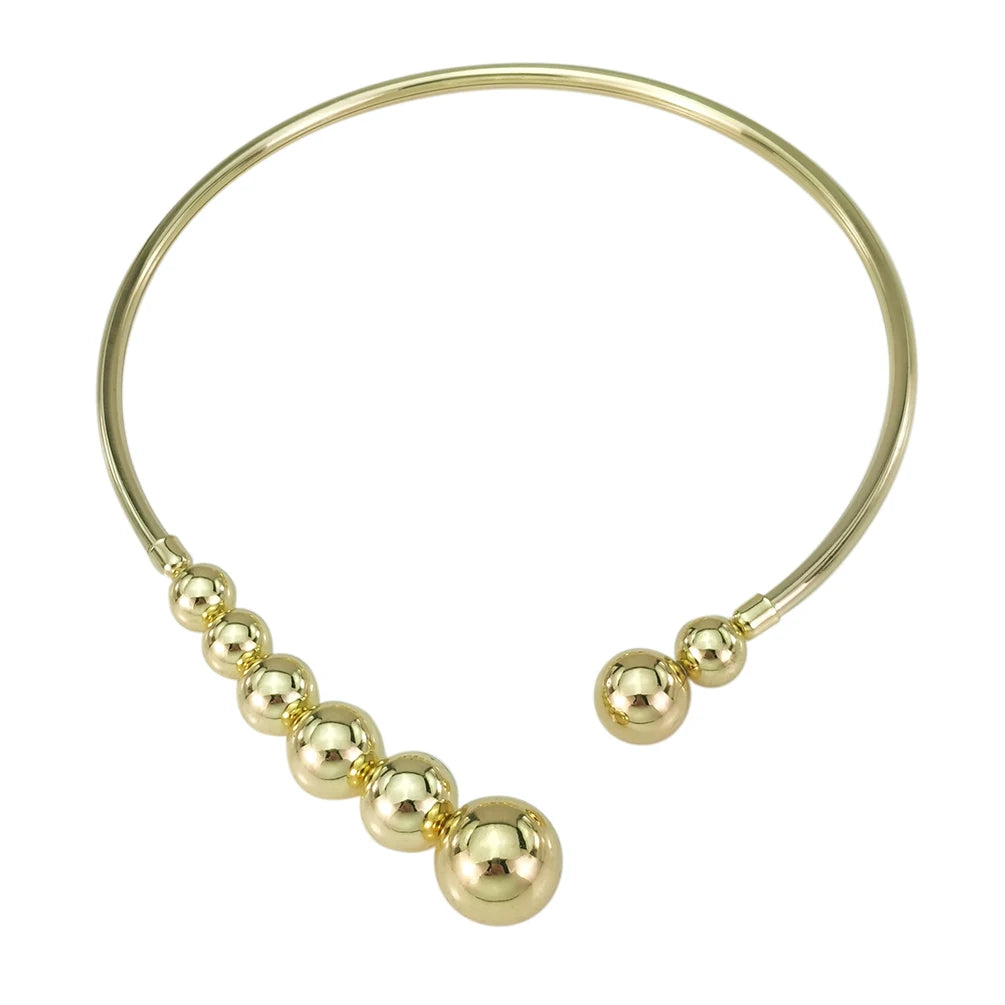 New Design Metal Beads Punk Necklace Statement Copper Beaded Choker Torques Women Fashion Jewelry Gold Plated Necklace Accessory