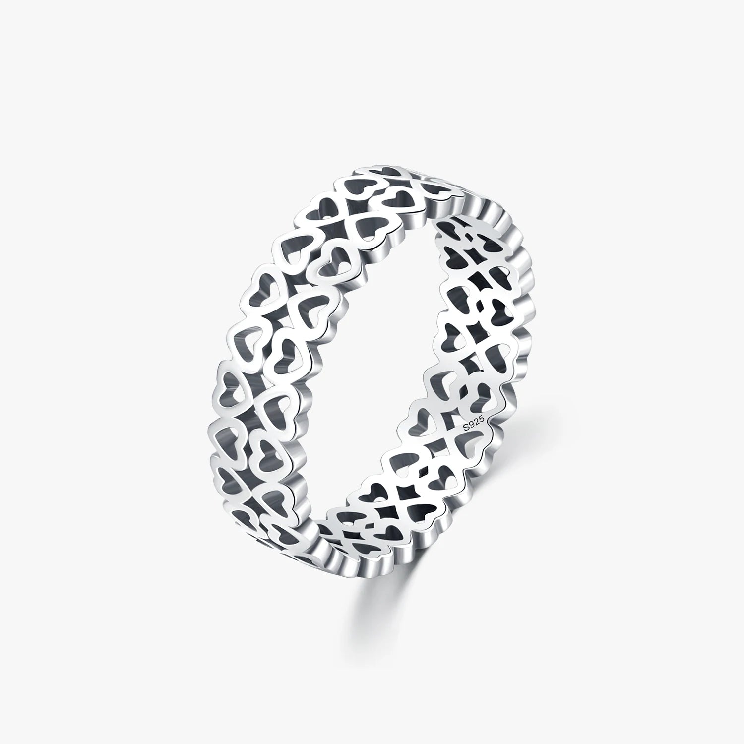 Vintage 925 Sterling Silver Fine Jewelry Daily Office Accessories Hollow Out Heart to Heart Simple Style Stacking Ring for Women