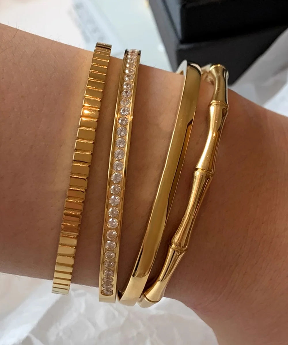 2024 New Titanium Steel Electroplated Gold Does Not Fade Bamboo Open Bracelet Jewelry Gifts Factory Customized