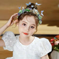Little Girls butterfly Flower Headband Pearl Leaf Tiara Wedding Headband Bridal Hair Accessories Women Head Ornament